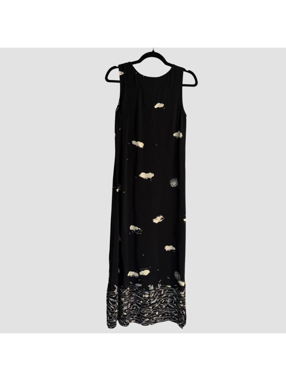 David Dart Sleeveless Maxi Sun Dress XS Whimsical Cloud Butter Mom Black 90s VTG - Picture 9 of 16